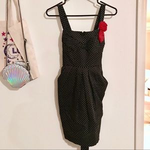 Black White Polka Dot Retro Dress with Red Roses